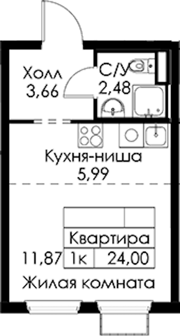 Квартира студия 24 м², 3/15 эт., ЖК «Янинский лес»